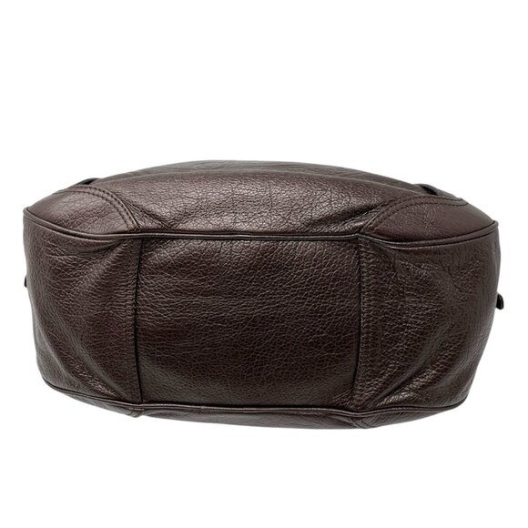 CELINE Vintage Macadam Big Logo Tote Bag Brown Gold Leather Nylon Zip [105063] - Picture 6 of 12